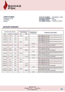 Download Austria BAWAG PSK bank statement word
